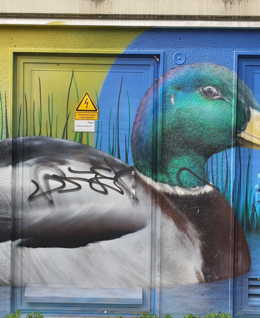 Enten-Graffiti auf Trafostation