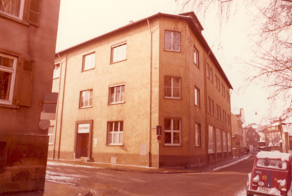 Stadtwerke-Gebäude in der Nonnengasse/Ecke Hintere Grabenstraße in den 1970er-Jahren