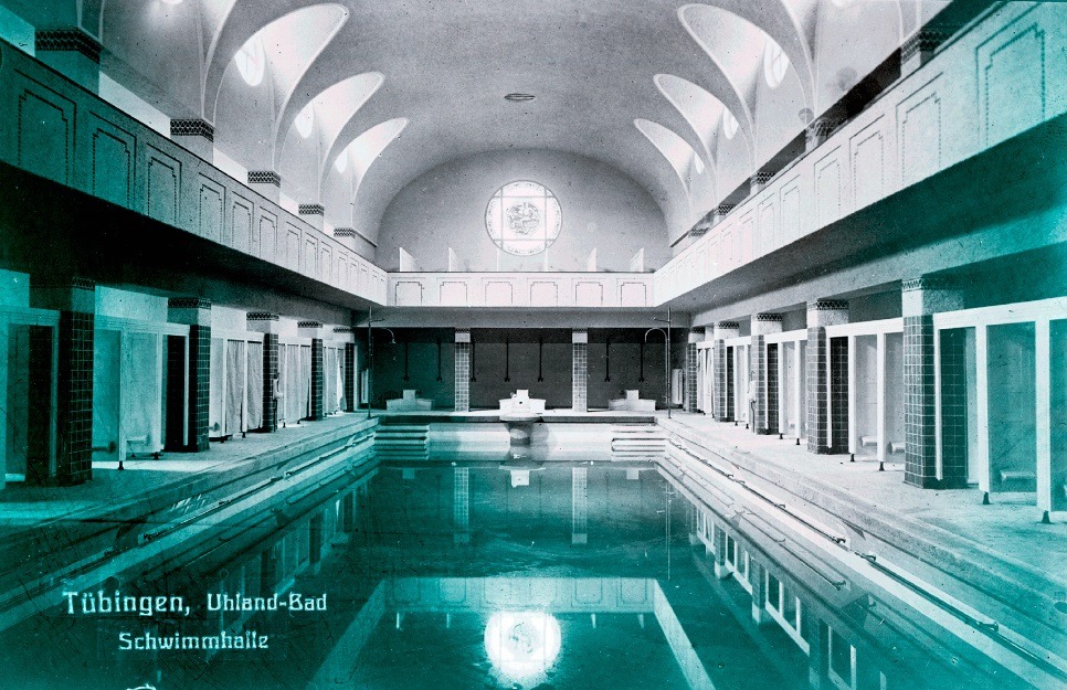 Uhlandbad Tübingen 1914, Blick in die Schwimmhalle mit Gewölbe