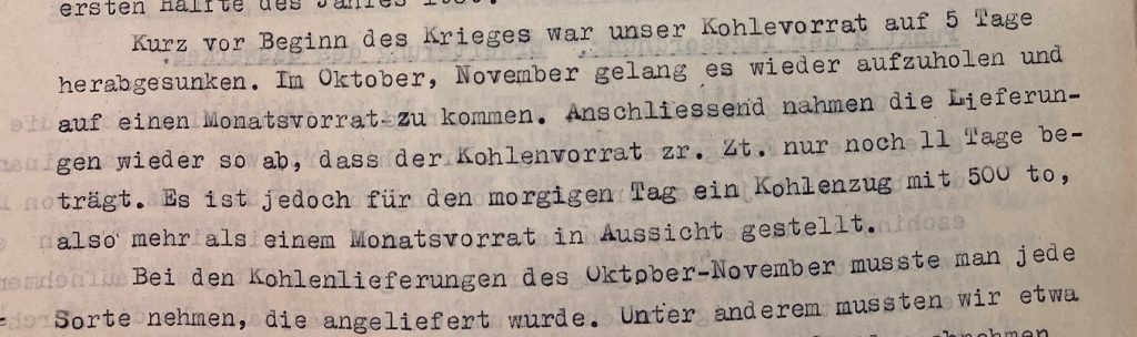Bericht über unzureichende Kohlelieferungen im Krieg, Februar 1940
