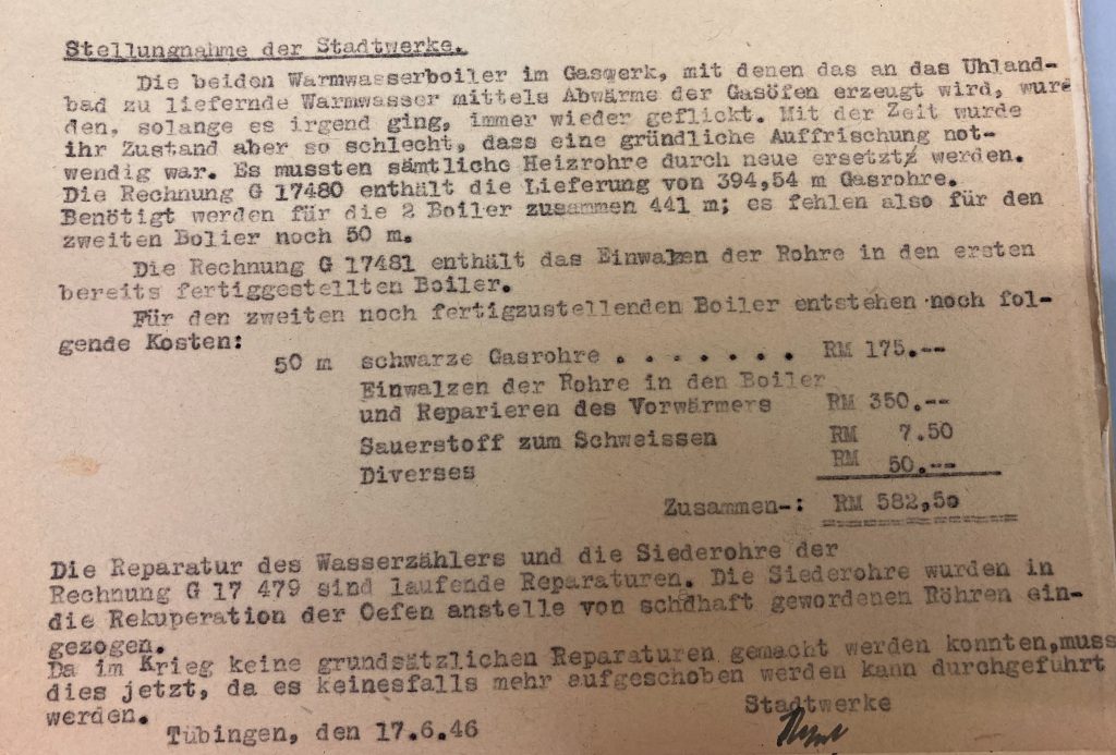 Stellungnahme der Stadtwerke zu Reparaturen an Warmwasserversorgung des Uhlandbads - defekte Kessel im Gaswerk