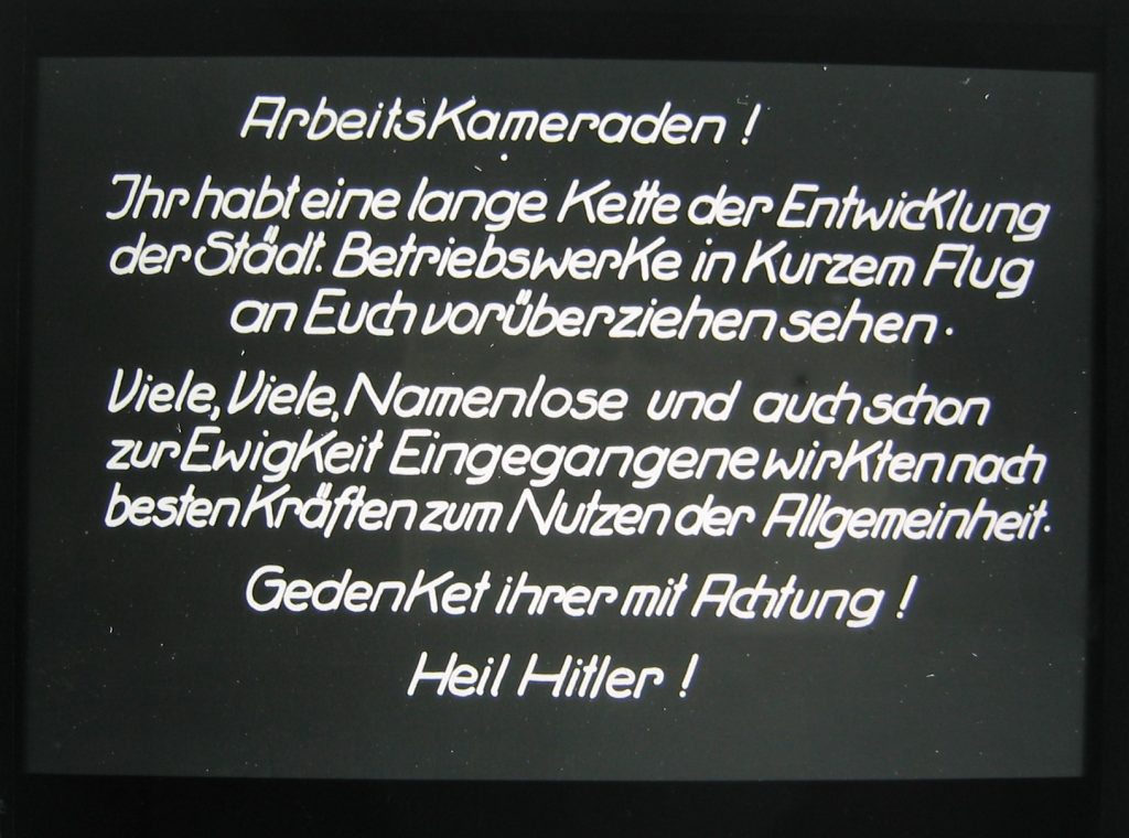 Dia-Vortrag für Stadtwerke-Mitarbeiter der 1930er-Jahre: Das Gaswerk als Wirtschaftsmacht, Abspann